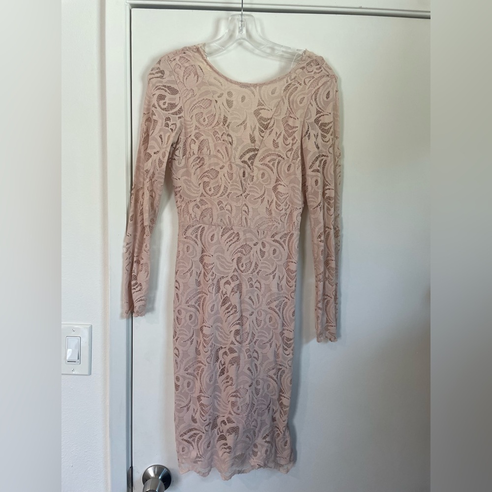H&M Pink Long Sleeve Bodycon Dress with Scoop Neck
